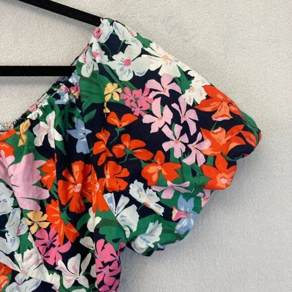 Old Navy Floral Babydoll Puff Sleeve Top Shirt Womens Size XL Smocked Colorful - Picture 5 of 12